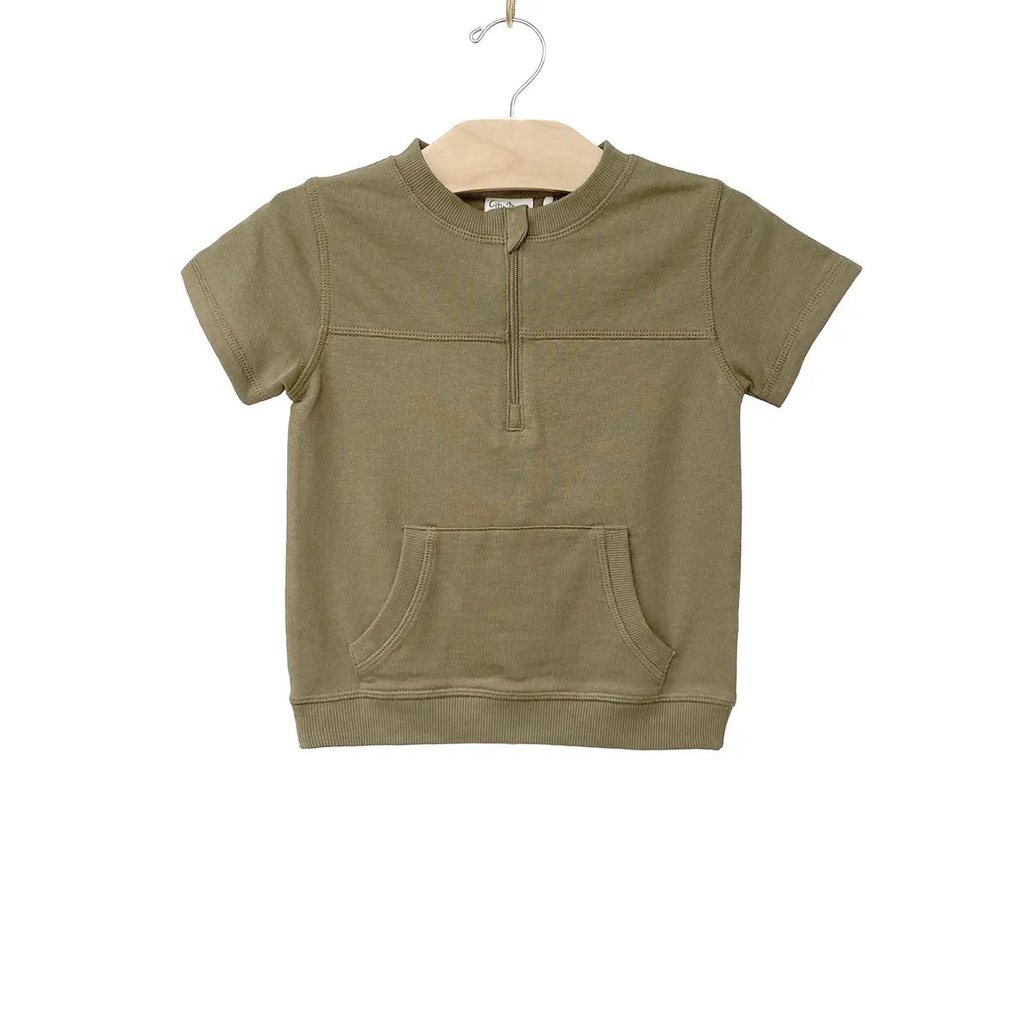 Toddler Half Zip Tee- Dusky Green