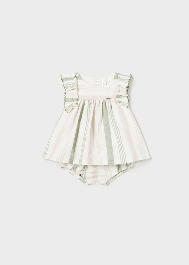 Baby Striped Linen Dress in Eucalyptus