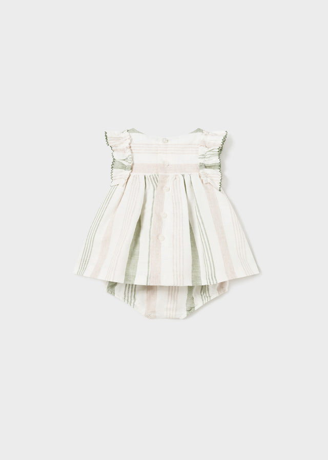 Baby Striped Linen Dress in Eucalyptus