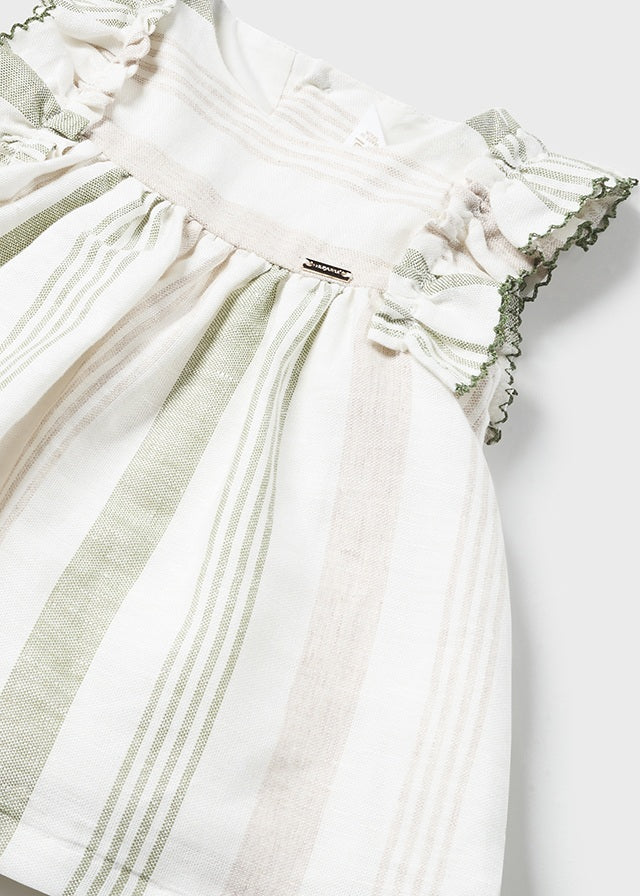 Baby Striped Linen Dress in Eucalyptus