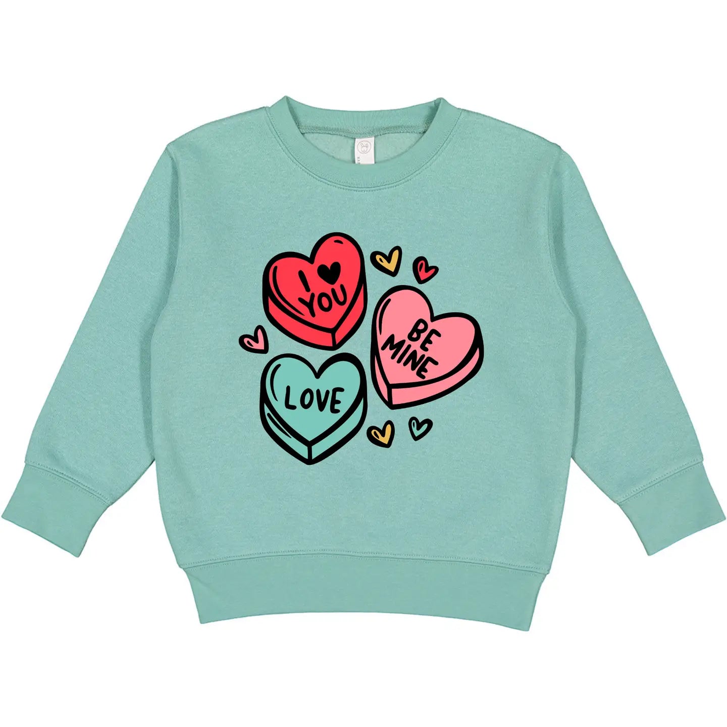 Toddler Candy Hearts Valentines Day Sweatshirt Teal