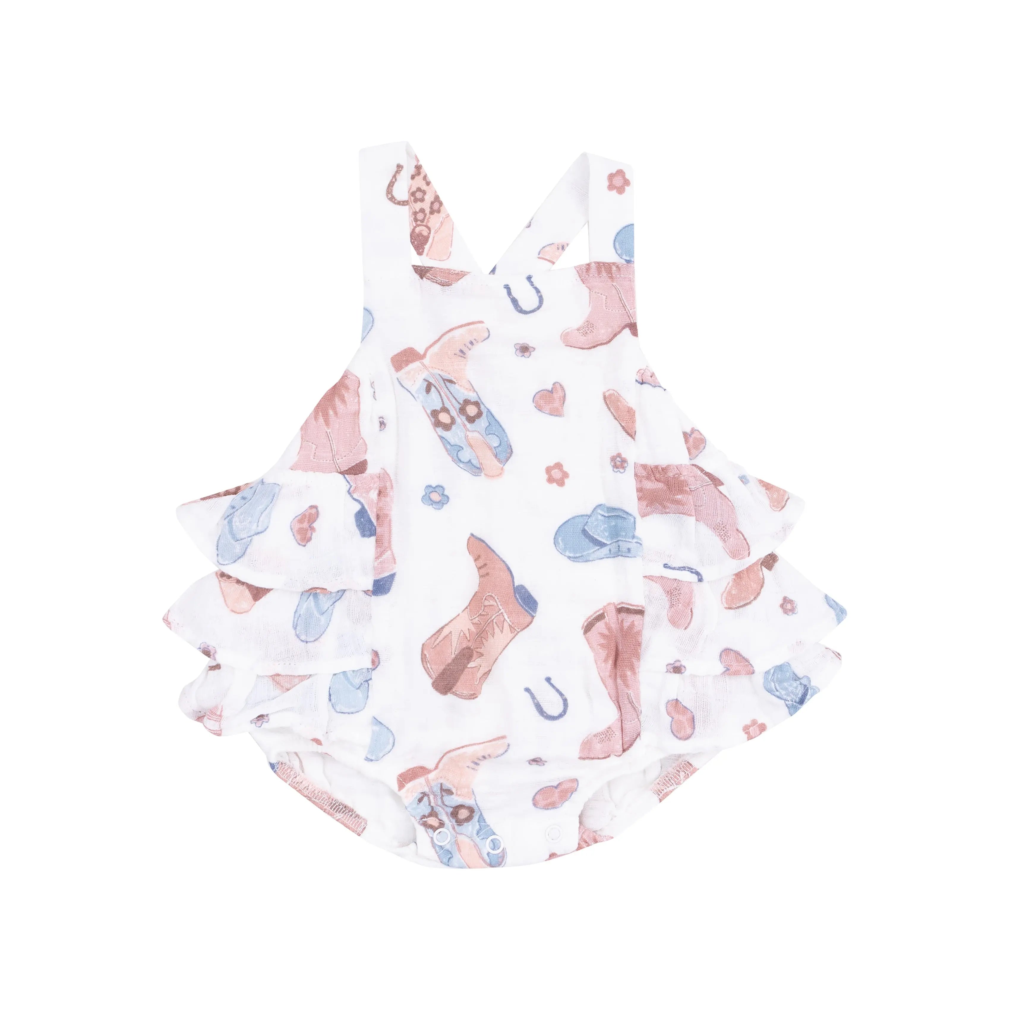 Baby Cowboy Boots Pink Ruffle Sunsuit Angel Dear