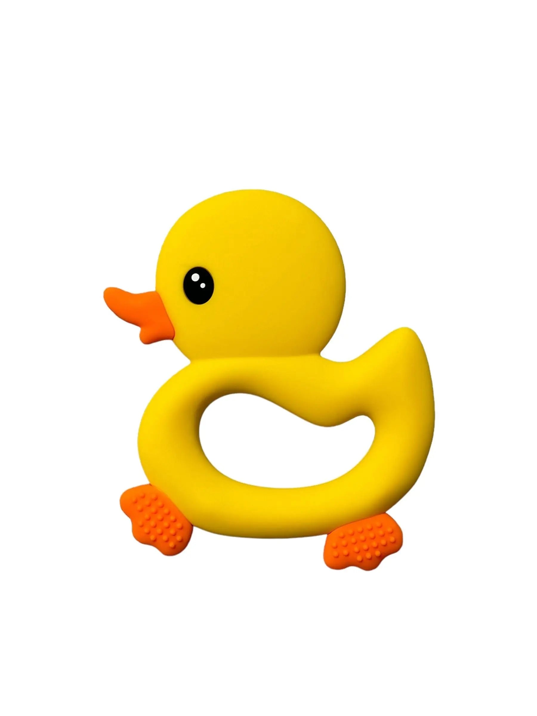 Quacky Comfort Duck Teether in Ducky Yellow three hearts modern