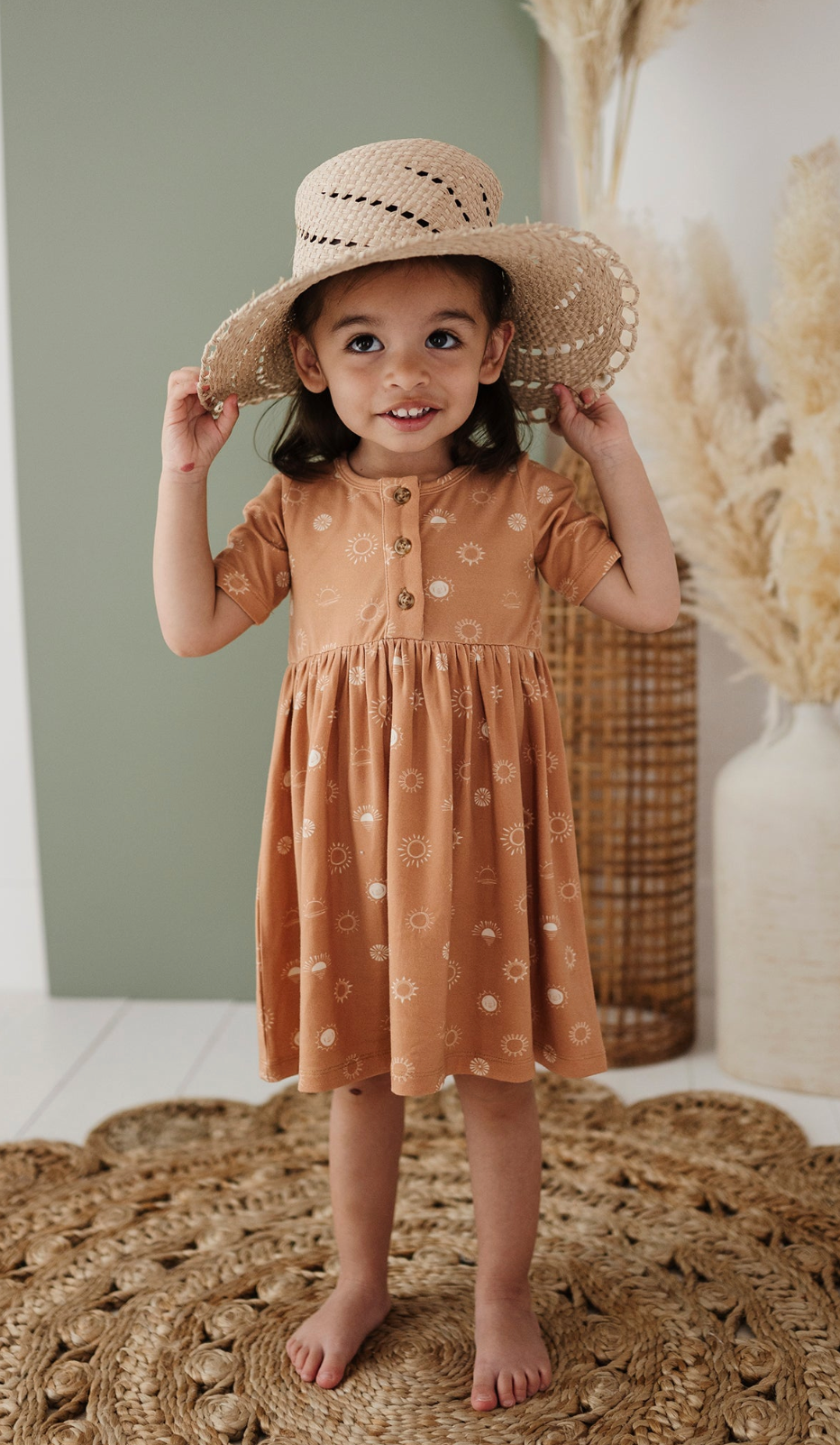 Kid Short Sleeve Henley dress in Sunshine