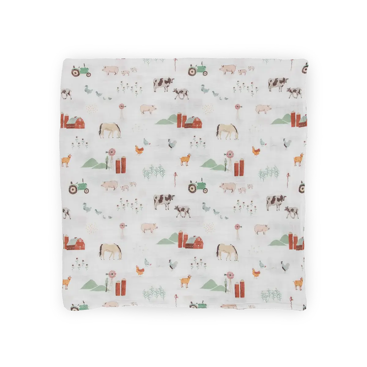 Cotton Muslin Swaddle Blanket - Farmyard little unicorn