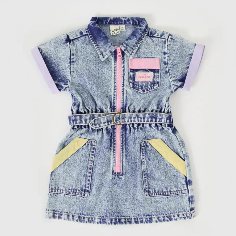 Kids Pastel Pop Piper Denim Belted Dress | Giggles La 4Y Kids Pastel Pop Piper Denim Belted Dress | Giggles La 4Y