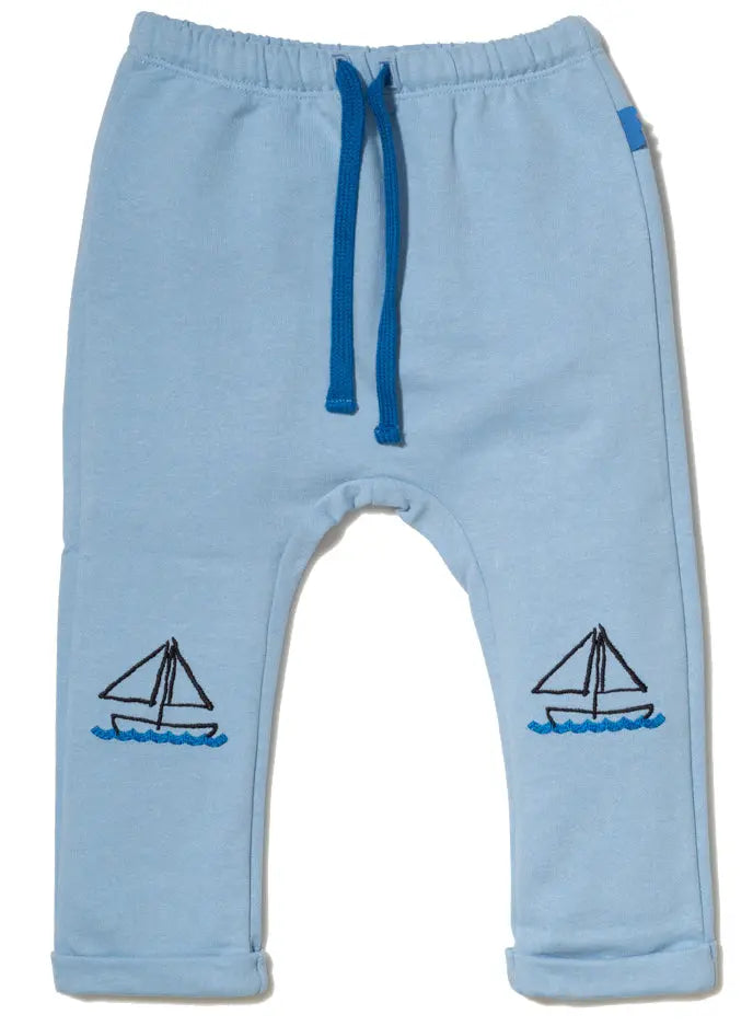 Baby Recycled Cotton Sailboat Patch Baby Pant Mon Coeur