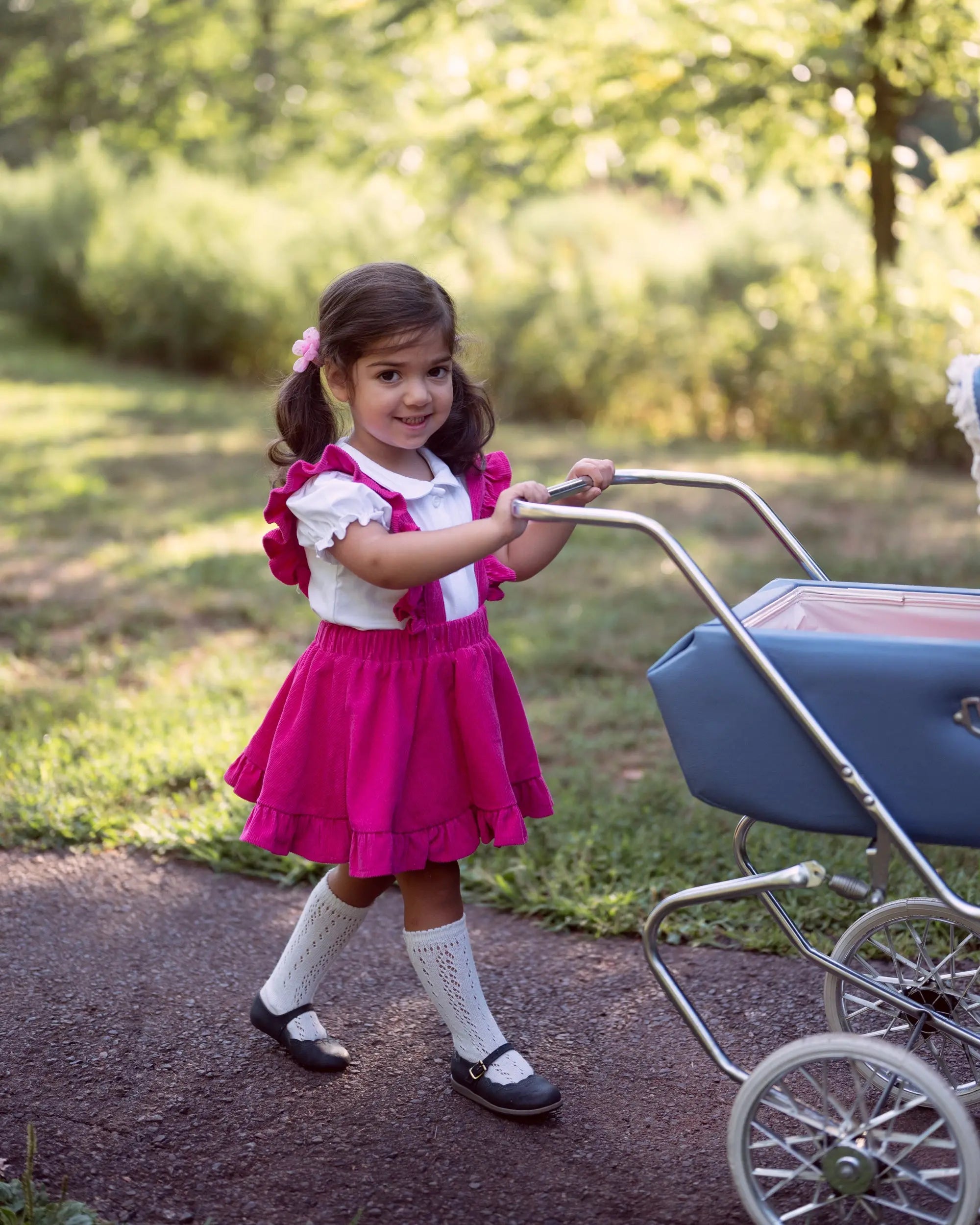 Kid Hot Pink Corduroy Pinafore Skirt - GIGGLES LA 5-6Y Kid Hot Pink Corduroy Pinafore Skirt - GIGGLES LA 5-6Y