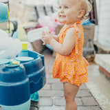 Kid Pink and Yellow Flower Power Two Piece Ruffle Swimsuit Set STRAWBERRY JAM