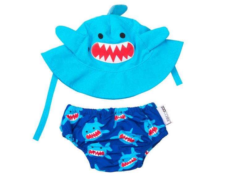 Toddler/Kids UPF50+ Swim Diaper/Sun Hat Set Shark Zoocchini