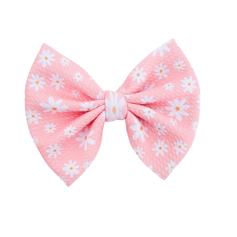 Sophia Hair Bow - Pink Daisies Mini Print