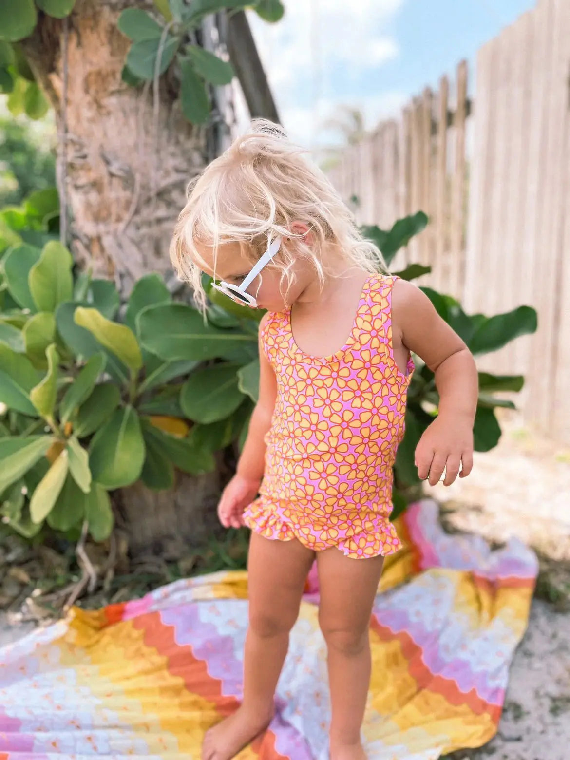 Baby Pink and Yellow Flower Power One Piece Swimsuit STRAWBERRY JAM