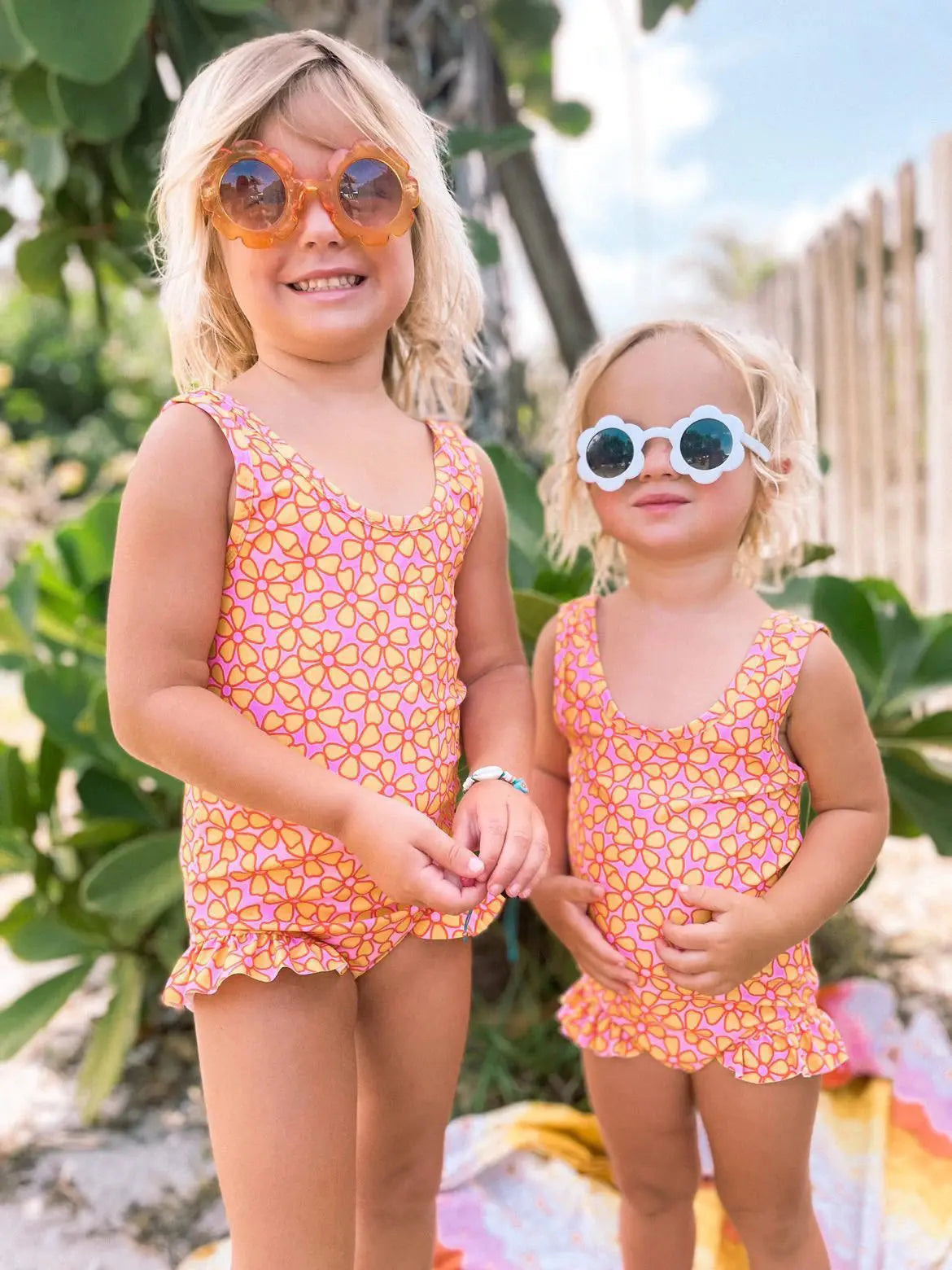 Baby Pink and Yellow Flower Power One Piece Swimsuit STRAWBERRY JAM