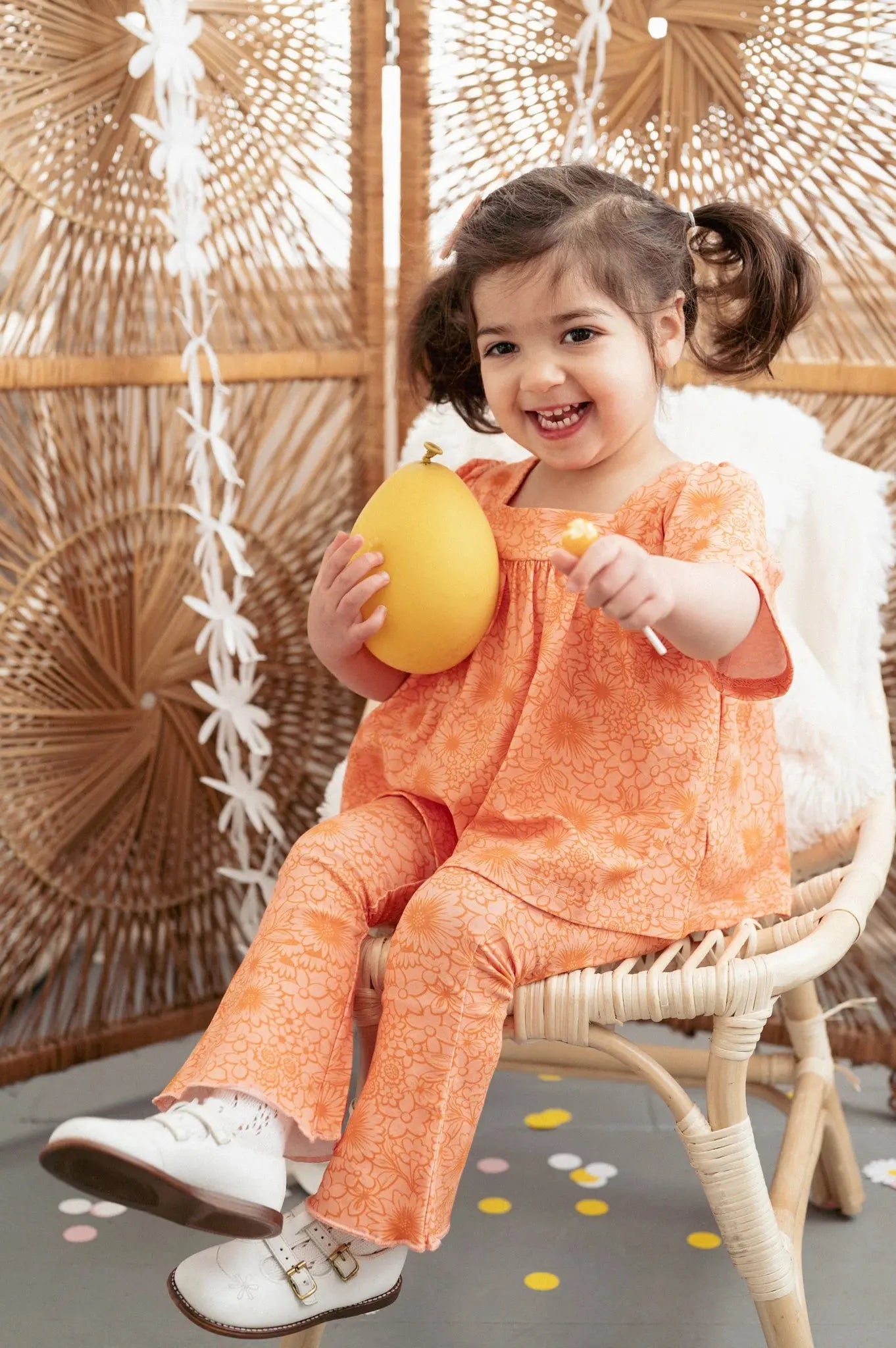 Kid Pink and Orange Printed Bell Bottoms Girls STRAWBERRY JAM