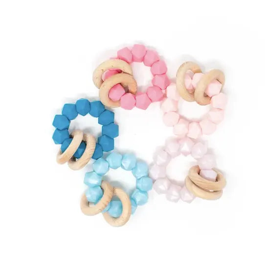 Abby Teething Rattle three hearts modern