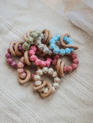 Abby Teething Rattle three hearts modern