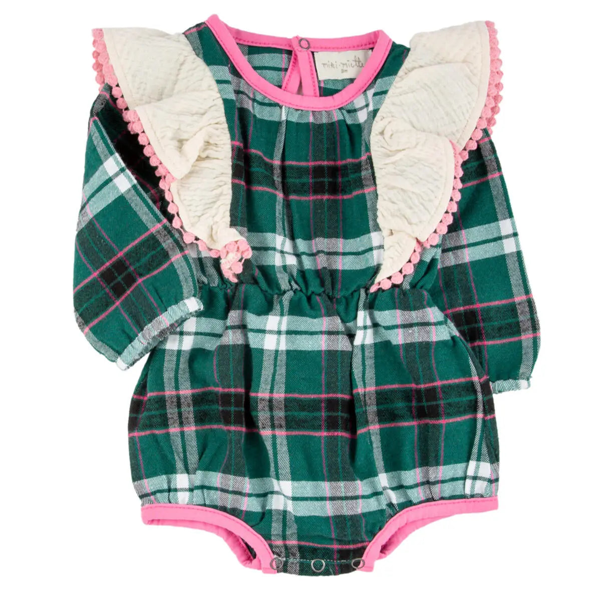 Baby Green Plaid Bubble Romper Miki Miette