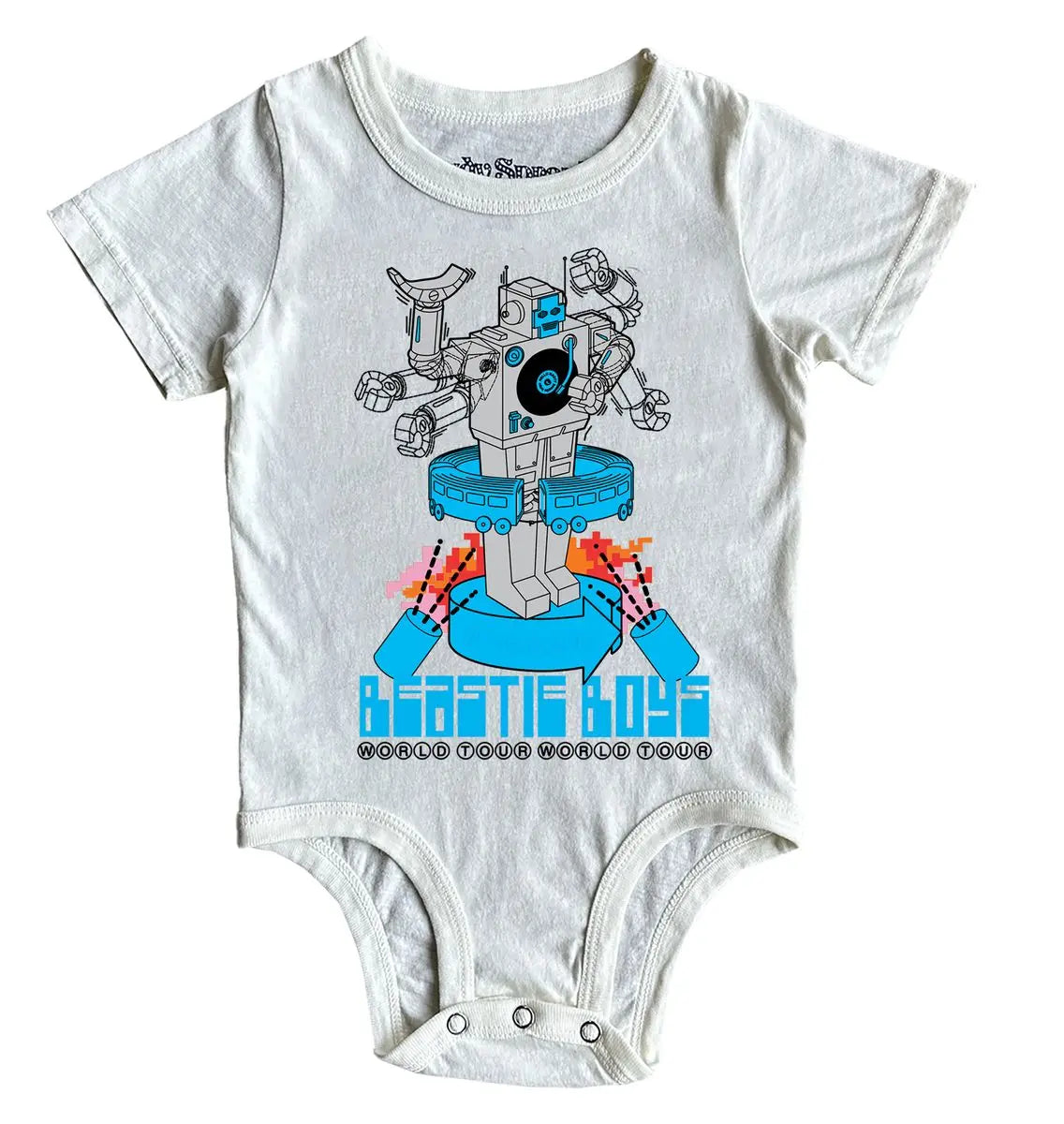 Baby Beastie Boys Robot SS Onesie White Rowdy Sprouts