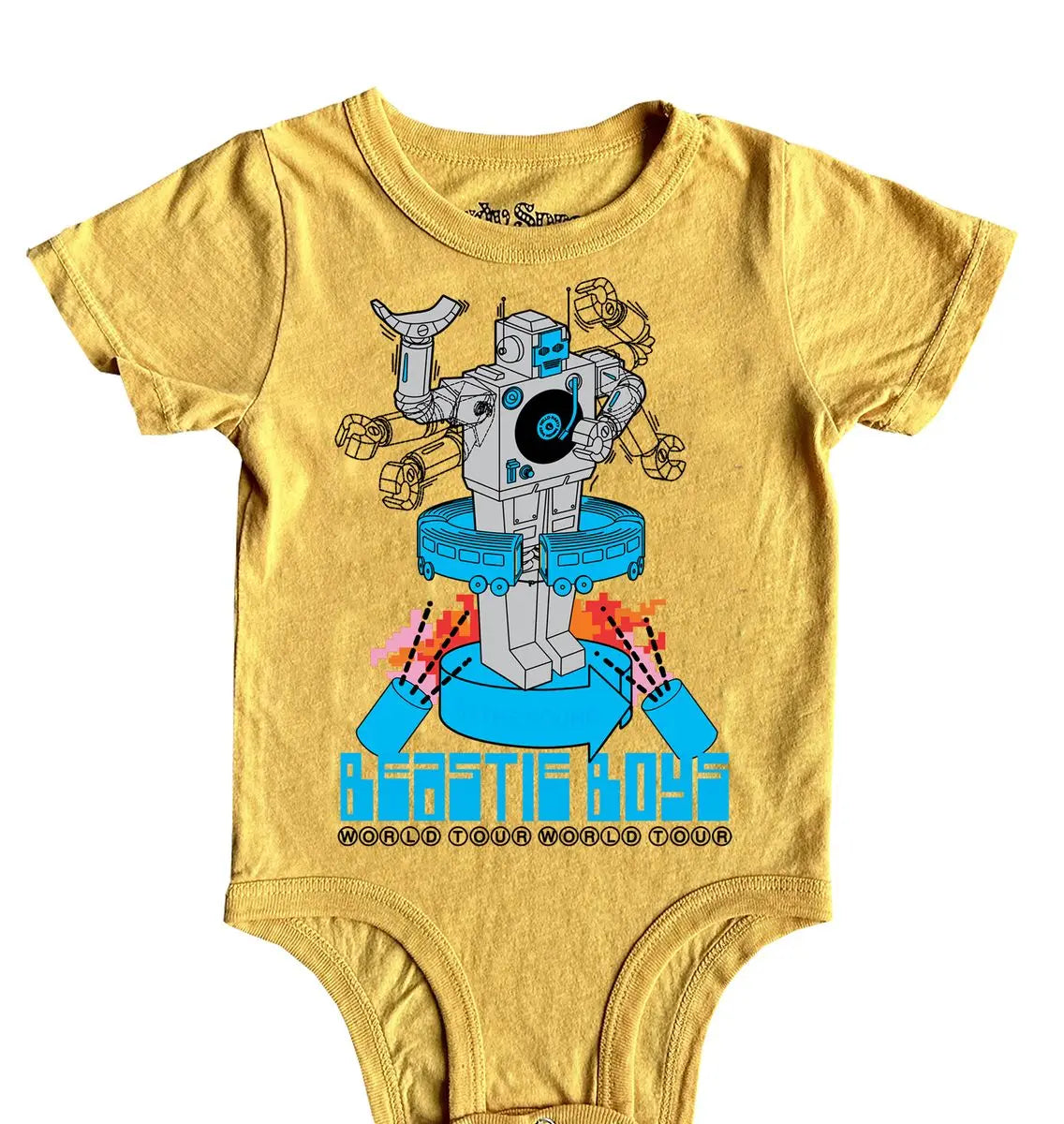 Baby Beastie Boys Robot SS Onesie Yellow Rowdy Sprouts