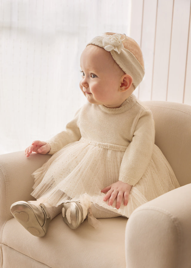 Baby Pleated Knit Tulle Dress mayoral