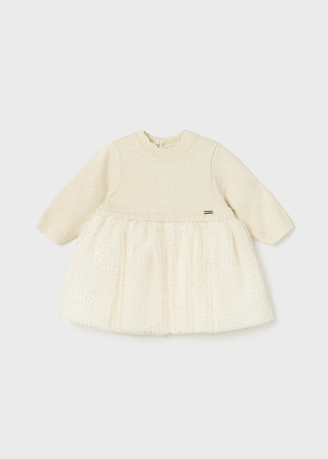 Baby Pleated Knit Tulle Dress mayoral
