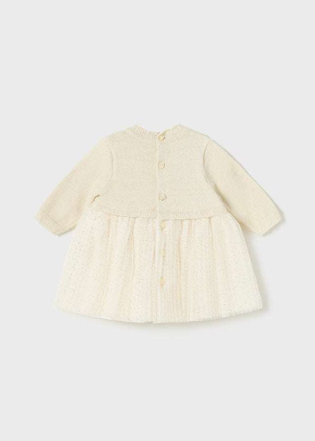 Baby Pleated Knit Tulle Dress mayoral