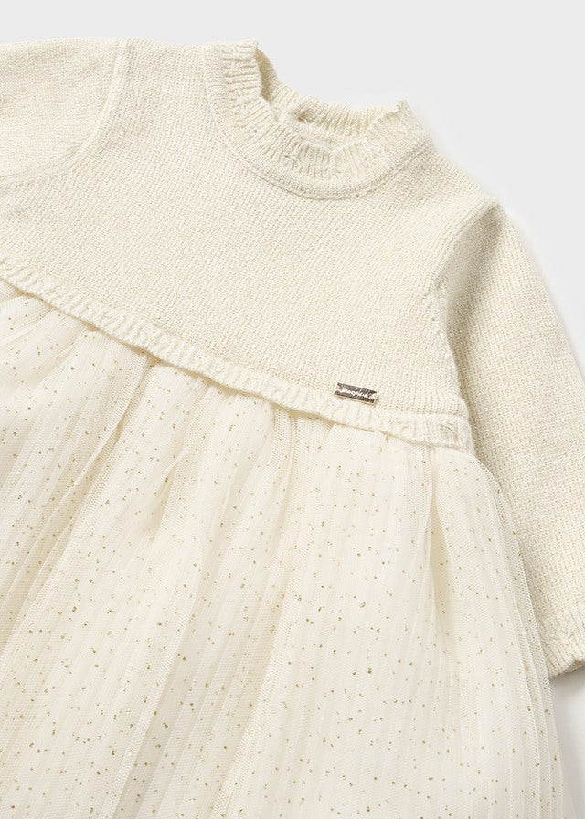 Baby Pleated Knit Tulle Dress mayoral
