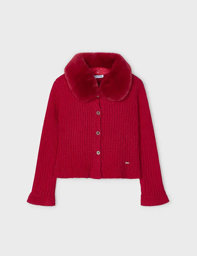 Toddler Cherry Fur Trimmed Cardigan mayoral