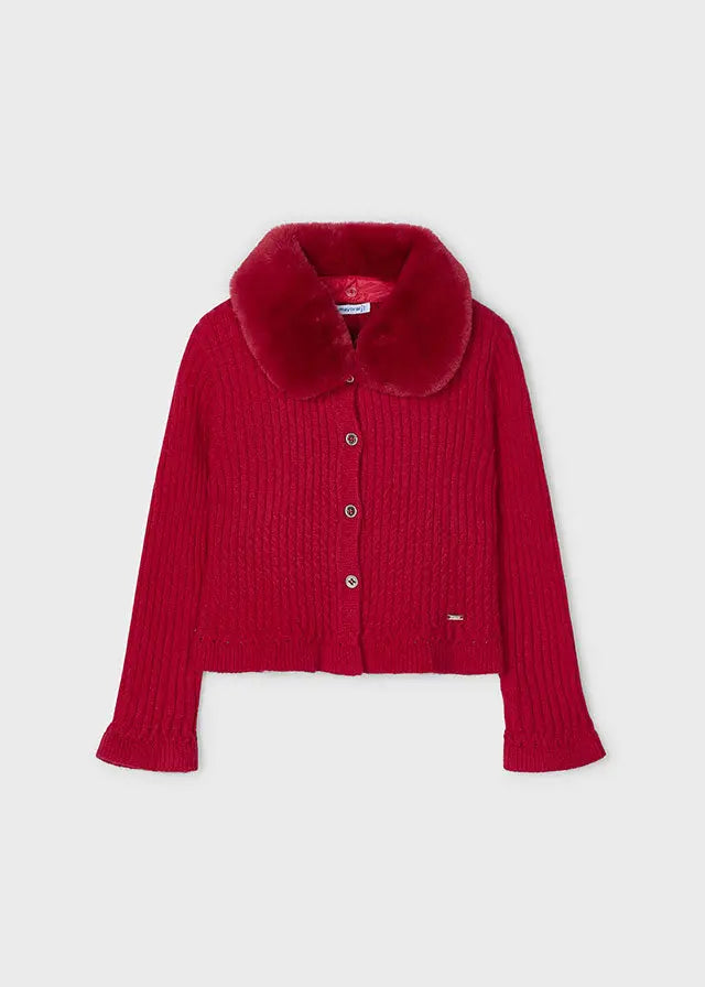 Toddler Cherry Fur Trimmed Cardigan mayoral