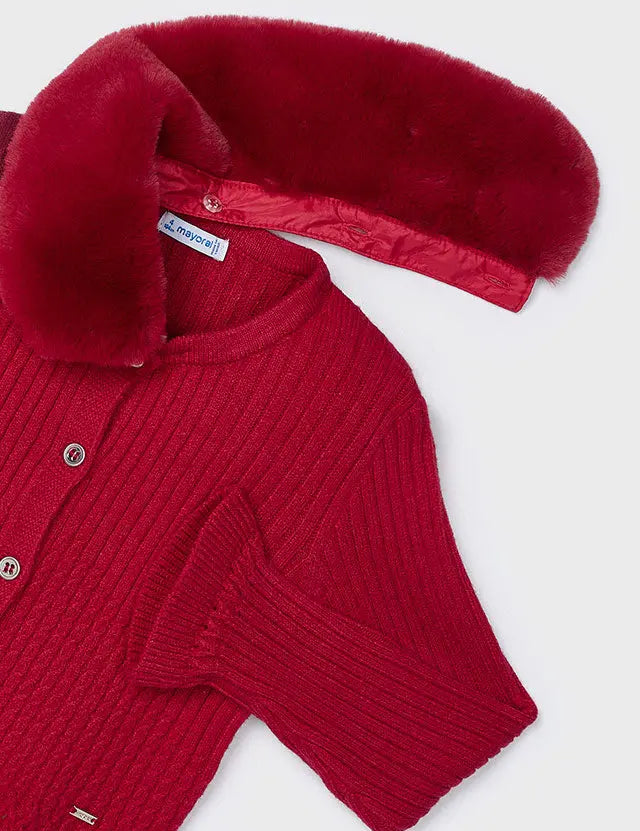 Toddler Cherry Fur Trimmed Cardigan mayoral