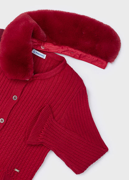 Cherry Fur Trimmed Cardigan