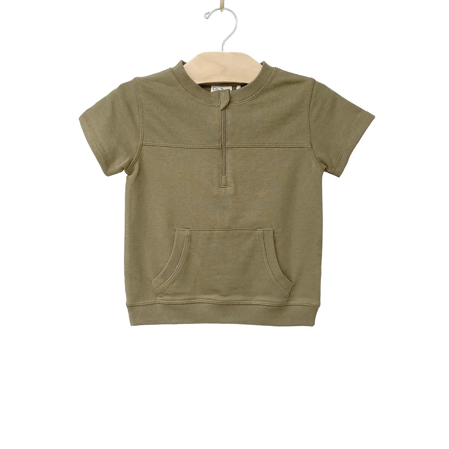 Toddler Half Zip Tee- Dusky Green City Mouse Studio