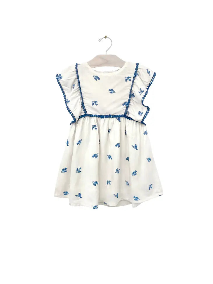 Flutter Sleeve Dress - Bluebirds