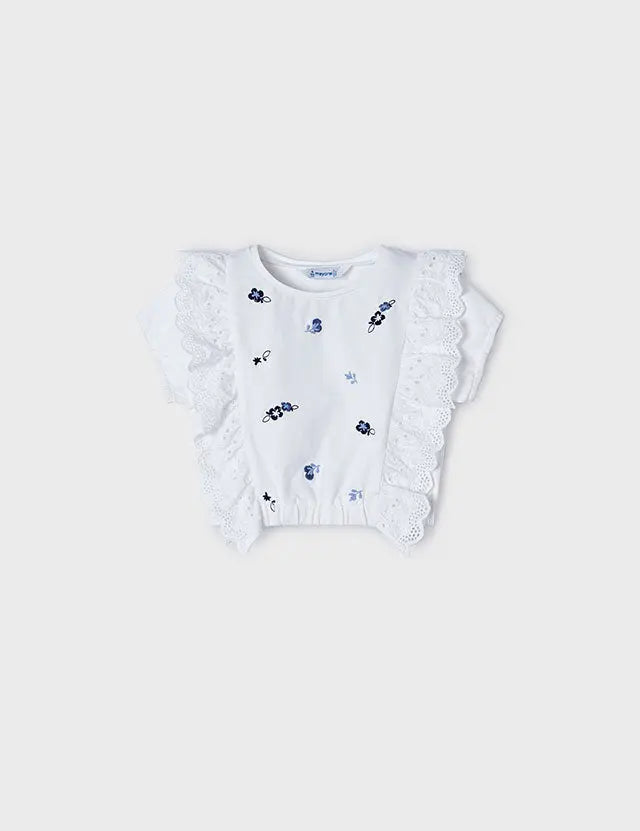 Toddler Blue Floral Lace Ruffled Shirt mayoral
