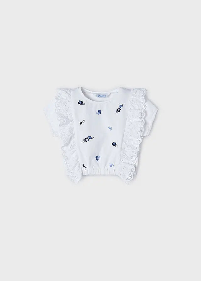 Toddler Blue Floral Lace Ruffled Shirt mayoral