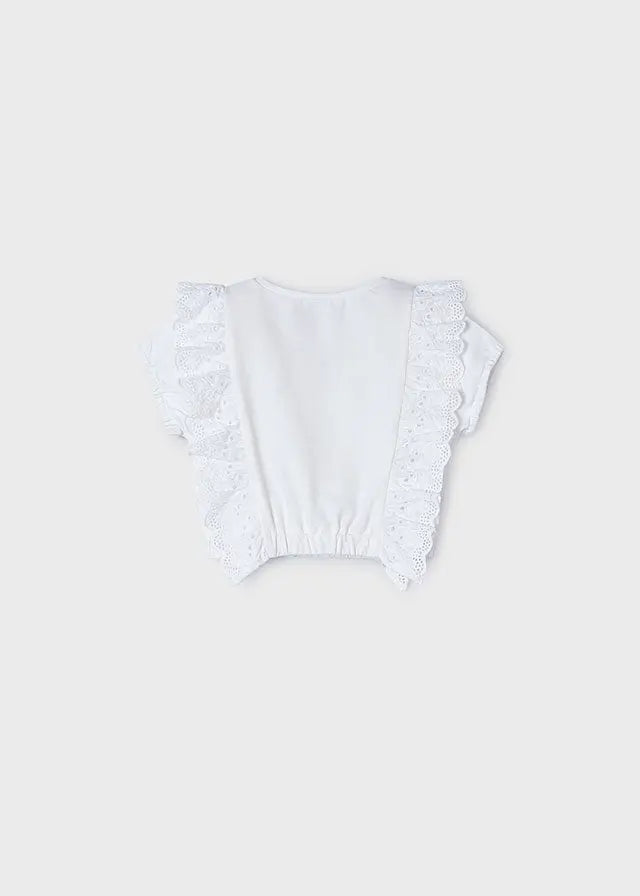Toddler Blue Floral Lace Ruffled Shirt mayoral
