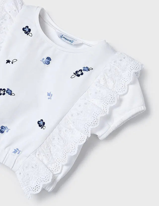 Toddler Blue Floral Lace Ruffled Shirt mayoral