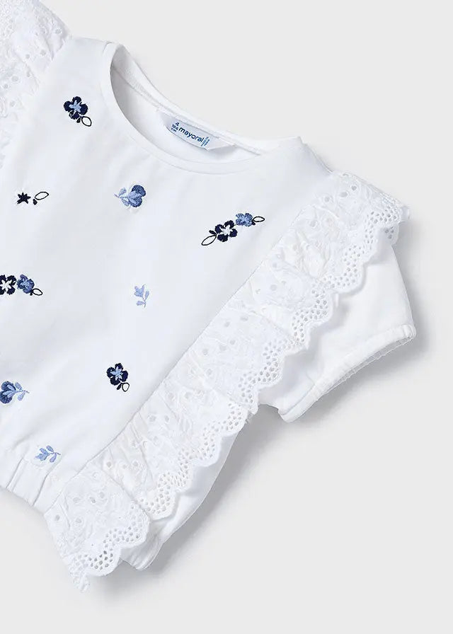 Toddler Blue Floral Lace Ruffled Shirt mayoral