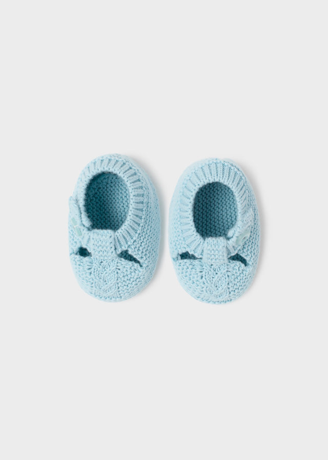Baby Knitting Booties in Glass Blue mayoral