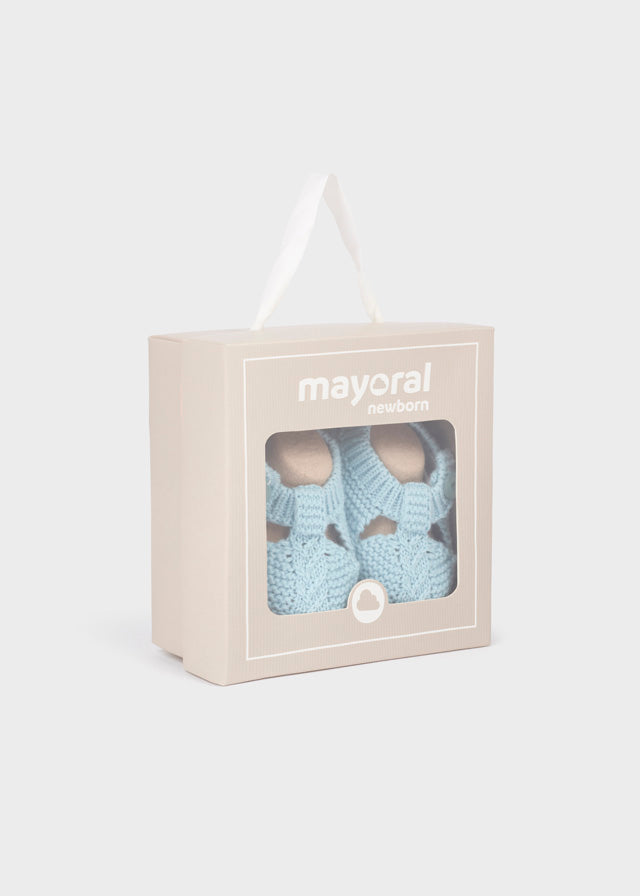 Baby Knitting Booties in Glass Blue mayoral