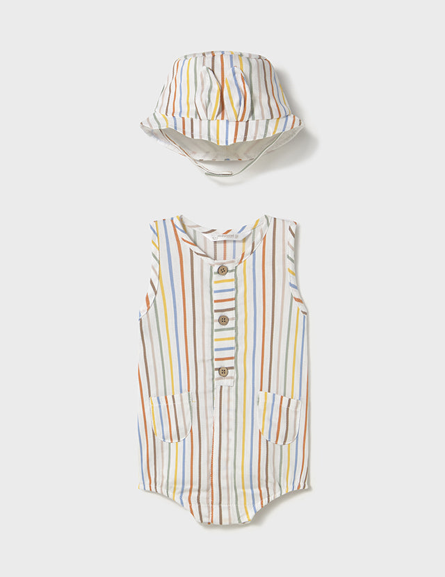 Baby Sunbeam Stripes Romper and Hat Set mayoral