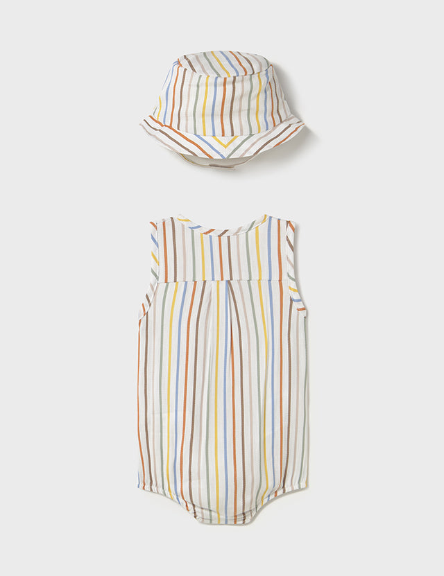 Baby Sunbeam Stripes Romper and Hat Set mayoral