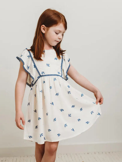 Flutter Sleeve Dress - Bluebirds