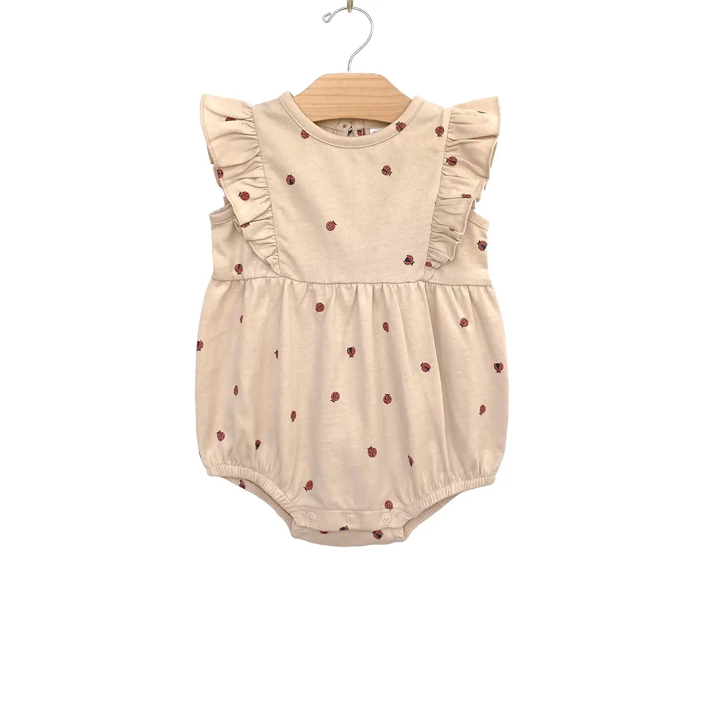 Flutter Sleeve Bubble Romper - Ladybugs