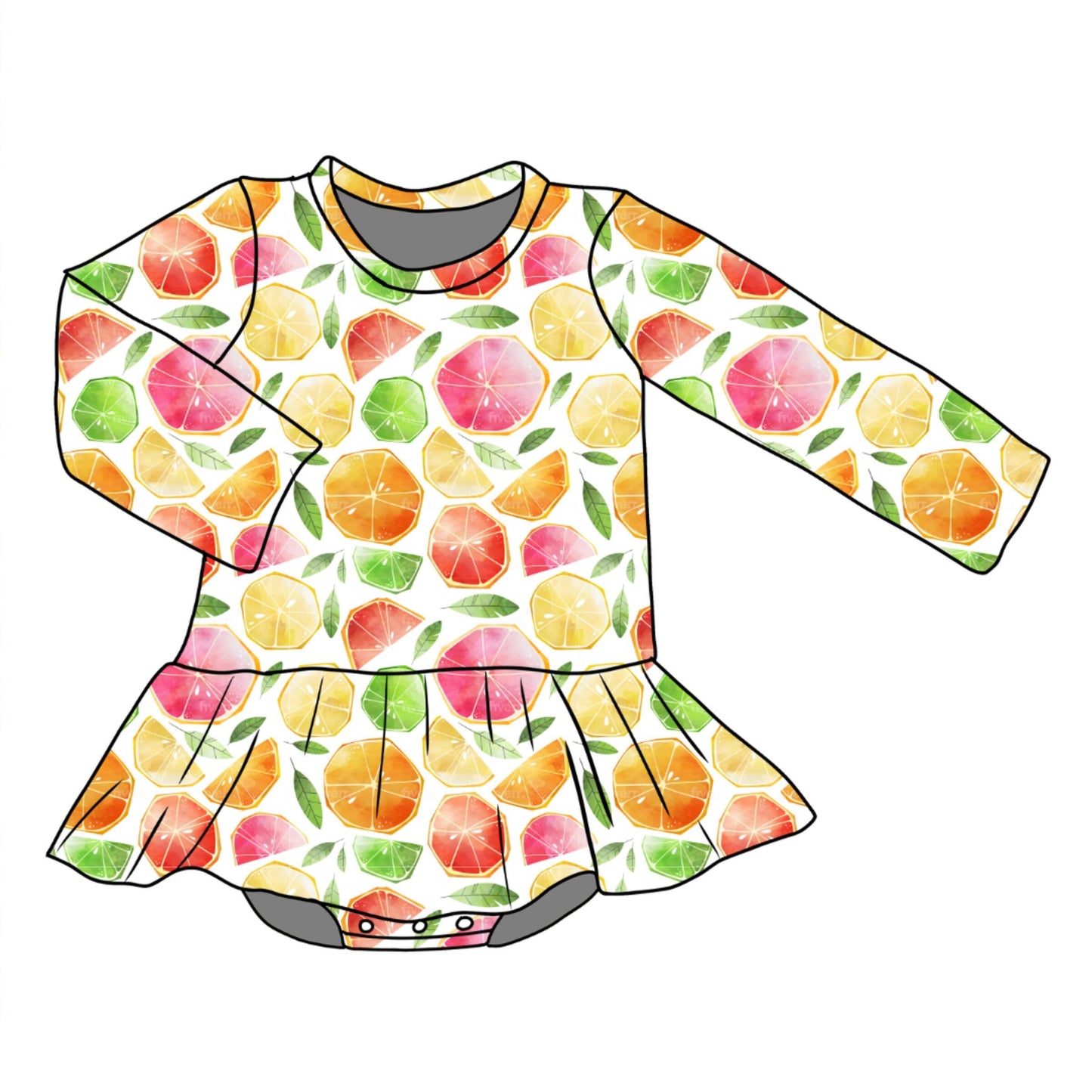 Zingy Citrus Long Sleeve Onesie Dress