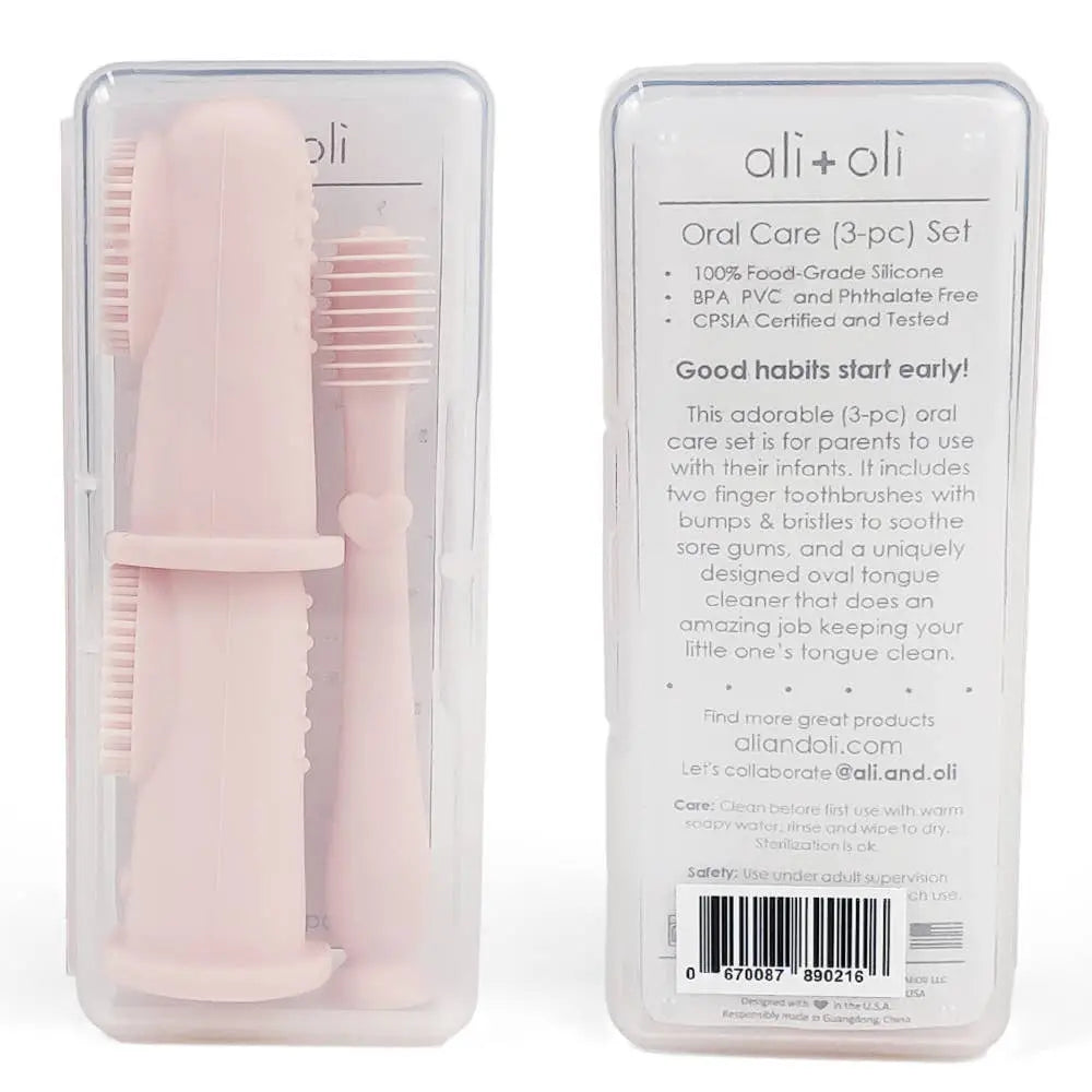 Baby Finger Toothbrush & Tongue Cleaner Oral Set 3m+ (Blush) Ali+Oli