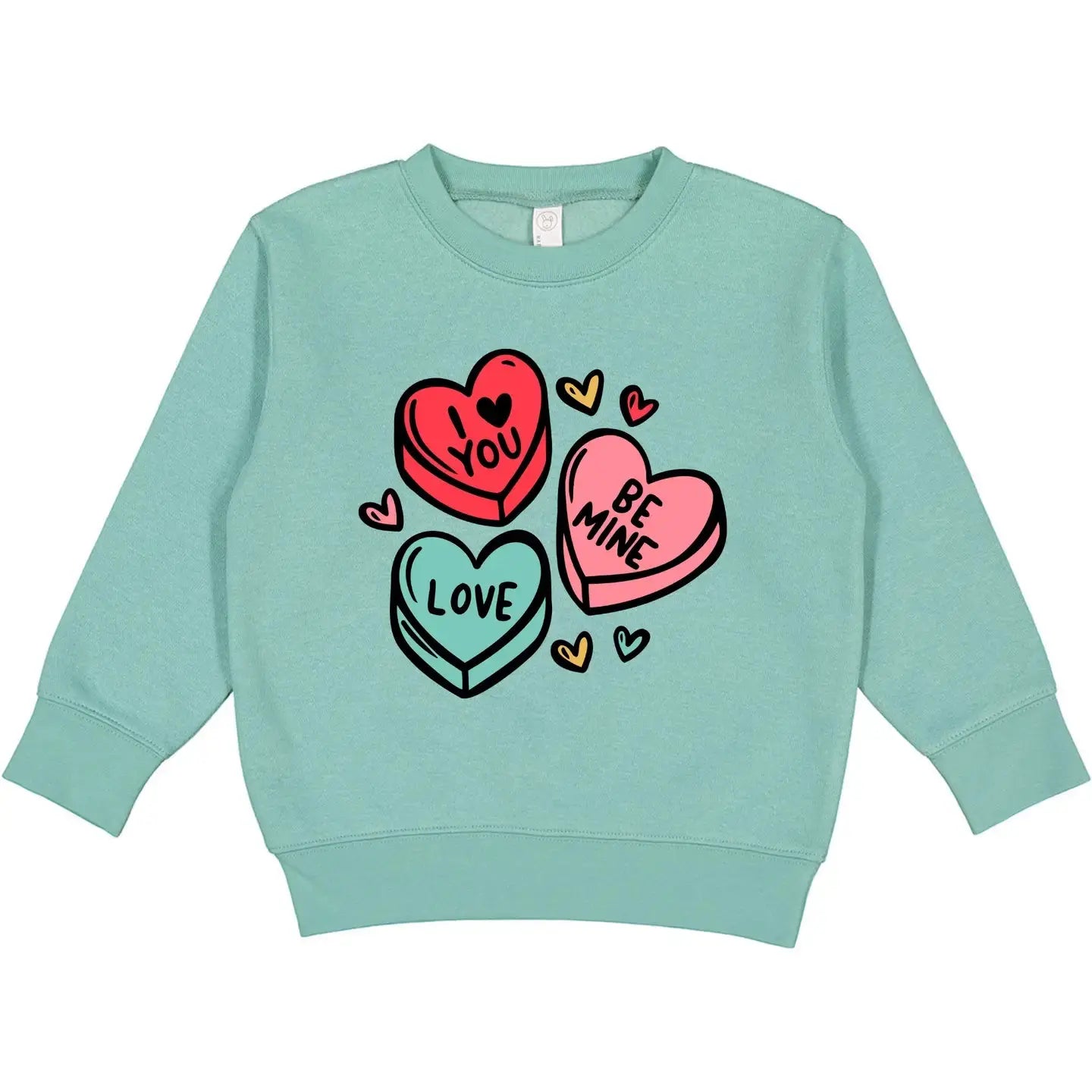 Toddler Candy Hearts Valentines Day Sweatshirt Teal Benny & Ray Apparel