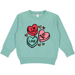Toddler Candy Hearts Valentines Day Sweatshirt Teal Benny & Ray Apparel