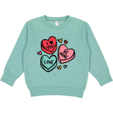 Toddler Candy Hearts Valentines Day Sweatshirt Teal Benny & Ray Apparel