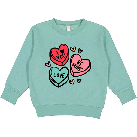 Candy Hearts Valentines Day Sweatshirt Teal